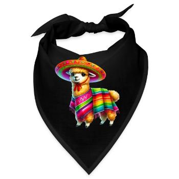 Mexikanisches Alpaka mit Poncho und Sombrero Mexiko - Bandana - Schwarz - Vorne