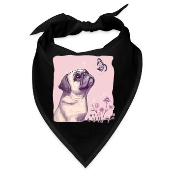 Mops mit Schmetterling - Bandana - Schwarz - Vorne