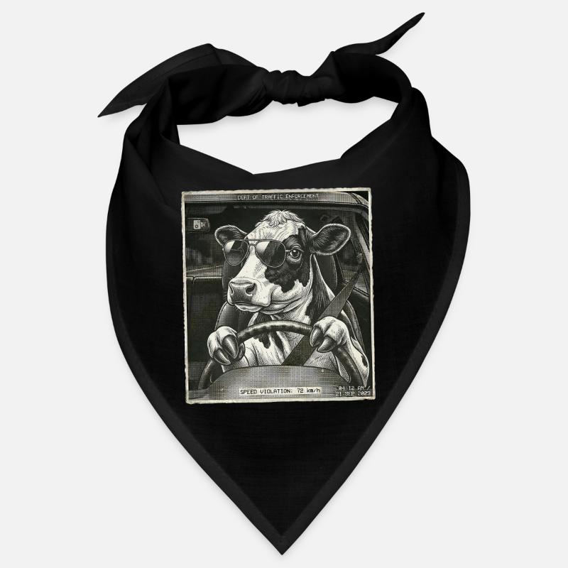 Vache laitière flashed conduisant une voiture Bandana