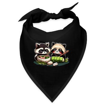 Süße Comic Waschbären essen zusammen Sushi - Bandana - Schwarz - Vorne