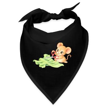 Maus - Niedliches Mäuschen schneidet Stoff - Bandana - Schwarz - Vorne