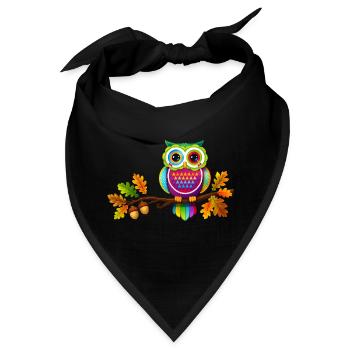 Bunte Eule auf Ast mit Herbstblättern - Bandana - Schwarz - Vorne