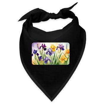 Romantische Schwertlilien - Aquarellfarben  - Bandana - Schwarz - Vorne