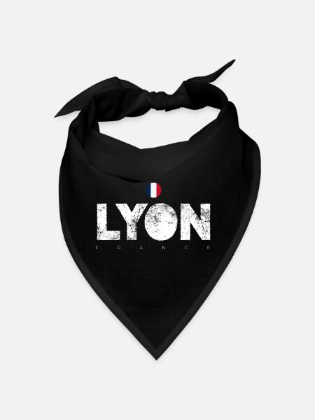 Lyon Fettgedruckter Text mit französischer Flagge - Bandana - Schwarz - Vorne