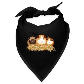 Drei süße Meerschweinchen im Stroh – Freunde - Bandana - Schwarz - Vorne