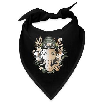 Elefanten Gott Ganesha geschmückt mit Blüten - Bandana - Schwarz - Vorne