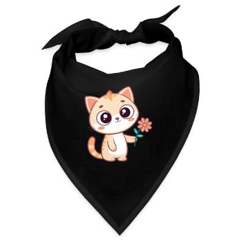 Kawaii-Katze und Pastellblume - Bandana - Schwarz - Vorne