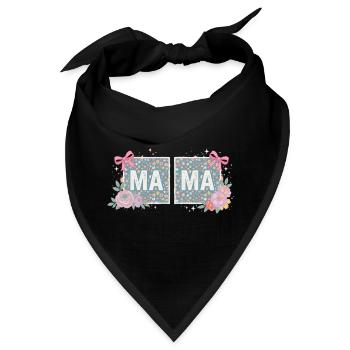 MAMA Blumenquadrate und rosa Schleifen | Retro - Bandana - Schwarz - Vorne