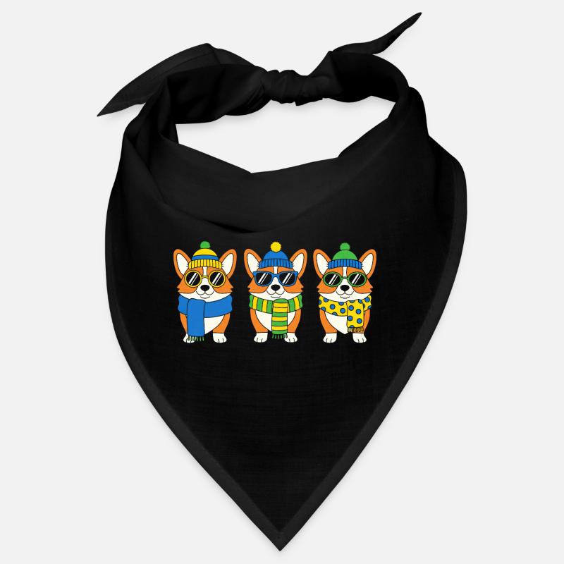 Winter-Corgi-Trio mit Accessoires Bandana