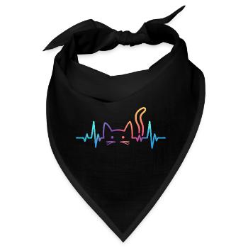 Katze EKG Herzschlag Regenbogen Motiv - Bandana - Schwarz - Vorne