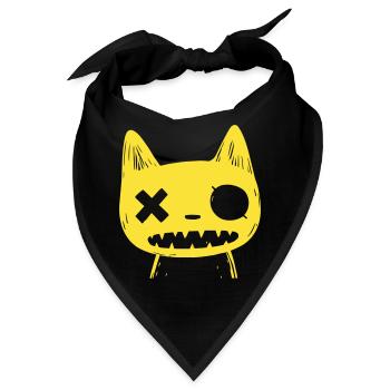 Kleine Monster: Gelbe Katze gruselig - Bandana - Schwarz - Vorne