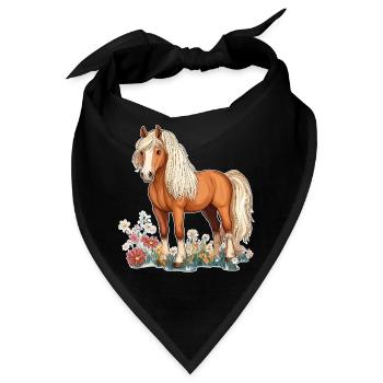 Pferd auf Wiese - Bandana - Schwarz - Vorne