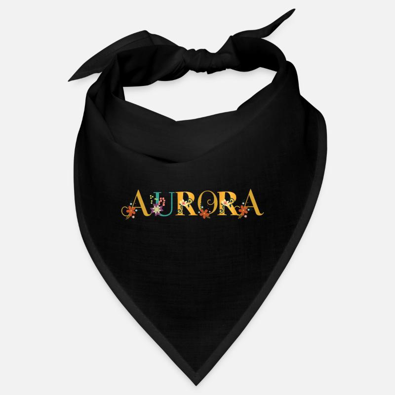 AURORA Name Art With Flowers Embroidered Bandana