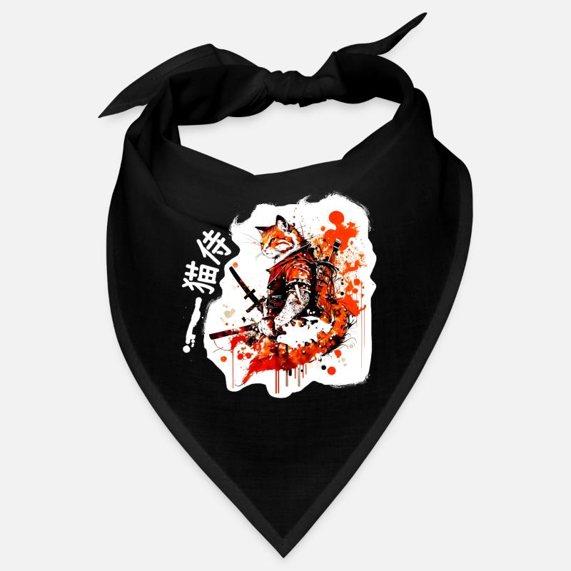 Chat samouraï en rouge Bandana