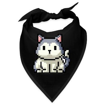 8bit 16bit verpixelt Katze - Bandana - Schwarz - Vorne