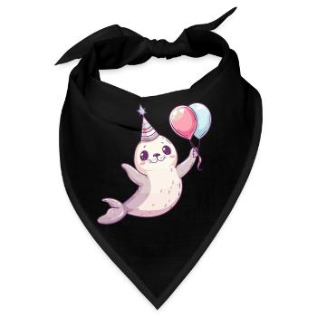 Robbe Tier Geburtstag Comic - Bandana - Schwarz - Vorne
