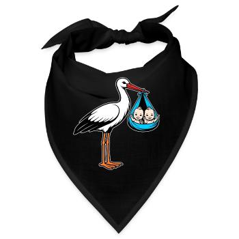 Storch mit Babys Zwillinge in Tuch blau - Bandana - Schwarz - Vorne