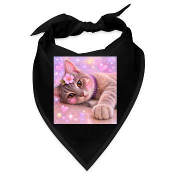 Kätzchen mit Blume und Glitzer - Bandana - Schwarz - Vorne