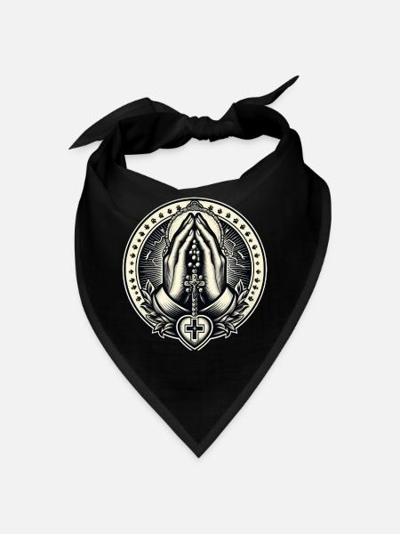 Mains jointes en prière avec chapelet - Bandana - noir