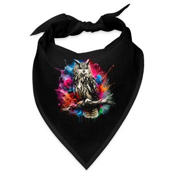 Bunte Eule mit coolen Farbspritzer - Bandana - Schwarz - Vorne