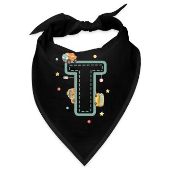 Buchstabe t Fahrzeug - personalisiertes Kindergeschenk - Bandana - Schwarz - Vorne