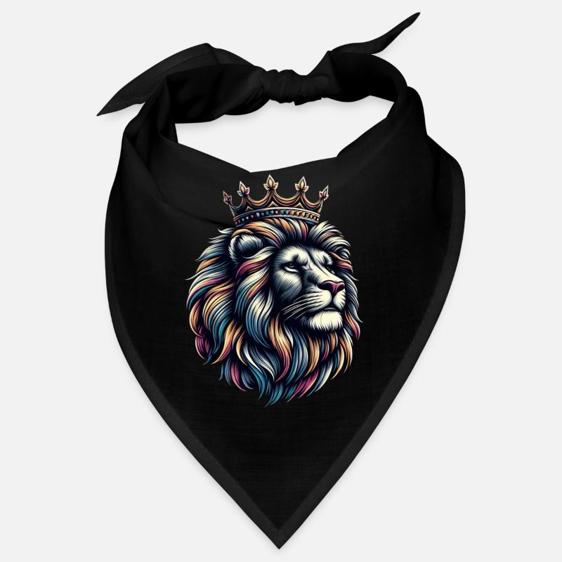 Ein bunter Löwe mit einer Krone Bandana