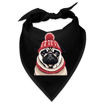 Mops mit Mütze - Bandana - Schwarz - Vorne