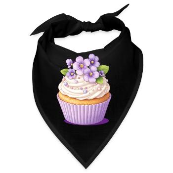Veilchen Cupcake mit Blüten Dekor Illustration - Bandana - Schwarz - Vorne