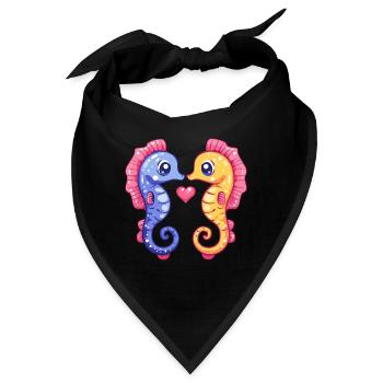 Seepferd Paar Liebe Valentinstag - Bandana - Schwarz - Vorne