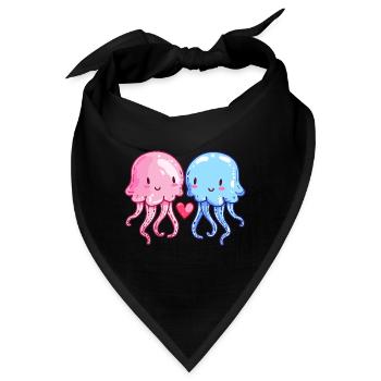 Qualle Paar Liebe Valentinstag - Bandana - Schwarz - Vorne