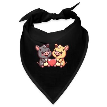 Schwein Paar Liebe Valentinstag - Bandana - Schwarz - Vorne