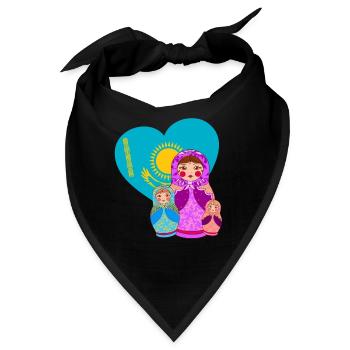 Babuschka Matrjoschka Design mit Kasachstan Flagge - Bandana - Schwarz - Vorne