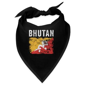 Bhutan Flag Distressed - Bhutanesische Flagge - Bandana - Schwarz - Vorne