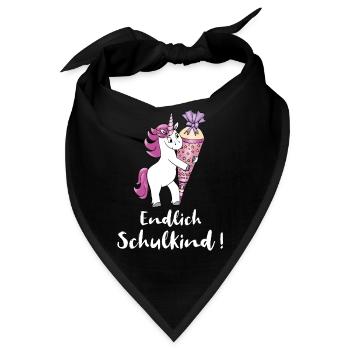Einhorn mit Zuckertüte Einschulung Schulanfang - Bandana - Schwarz - Vorne