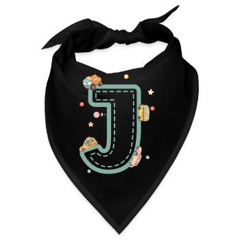 Buchstabe j Fahrzeug - personalisiertes Kindergeschenk - Bandana - Schwarz - Vorne