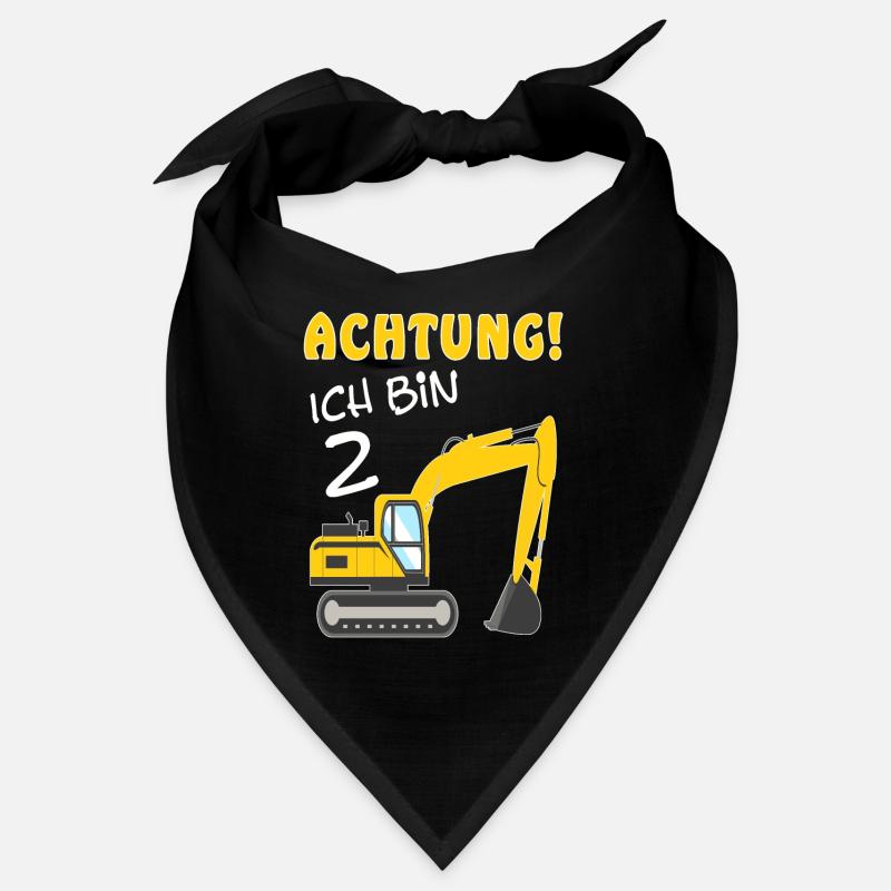 2. Geburtstag Ich bin 2 Jahre Bagger Baustelle - Bandana - Schwarz