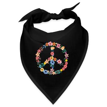 Hippie Symbol buntes Friedenssymbol mit Blumen - Bandana - Schwarz - Vorne