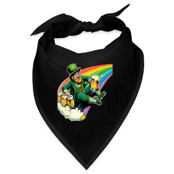 Leprechaun (Irischer Kobold) auf Regenbogen - Bandana - Schwarz - Vorne