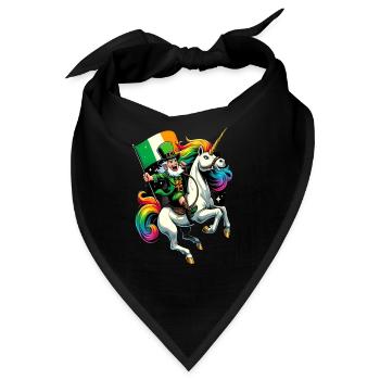 Einhorn reitender Leprechaun (Irischer Kobold) - Bandana - Schwarz - Vorne