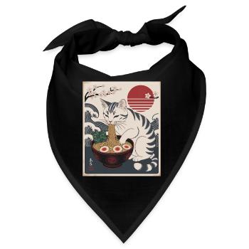 Kawaii Katze Ramen Nudeln Anime Katze - Bandana - Schwarz - Vorne