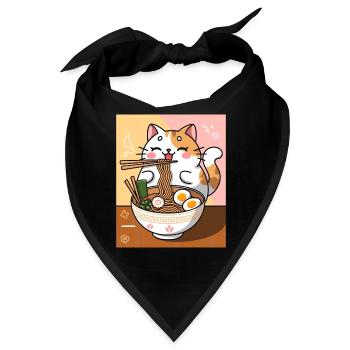 Kawaii Katze Ramen Nudeln Anime Katze - Bandana - Schwarz - Vorne