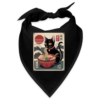 Kawaii Katze Ramen Nudeln Anime Katze - Bandana - Schwarz - Vorne