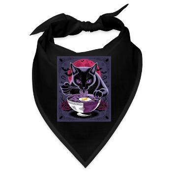 Kawaii Katze Ramen Nudeln Anime Katze - Bandana - Schwarz - Vorne