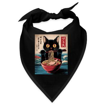 Kawaii Katze Ramen Nudeln Anime Katze - Bandana - Schwarz - Vorne