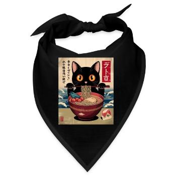 Kawaii Katze Ramen Nudeln Anime Katze - Bandana - Schwarz - Vorne