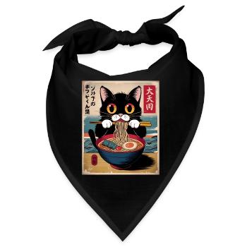 Kawaii Katze Ramen Nudeln Anime Katze - Bandana - Schwarz - Vorne
