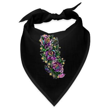 Rose/Noten/Schmetterlinge - Bandana - Schwarz - Vorne