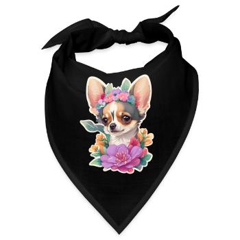 Chihuahua in Pastell mit Blumen - Bandana - Schwarz - Vorne