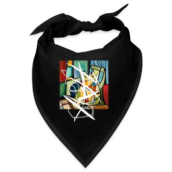 Abstrakte Katze auf T-Shirt - Bandana - Schwarz - Vorne