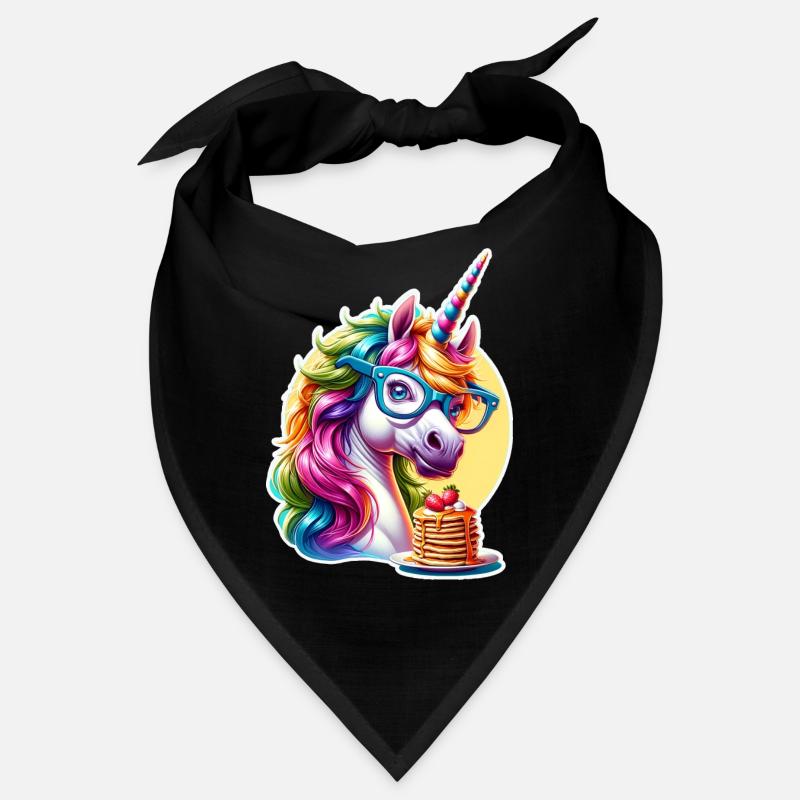 Regenbogen Unicorn mit Brille - Bandana - Schwarz